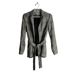 H&M Women's Black and White Plaid Belted Blazer Jacket